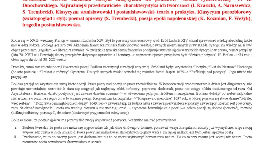 Klasycyzm w literaturze i sztuce polskiego oświecenia. Analiza estetyki, twórczości Krasickiego, Naruszewicza, Trembeckiego.