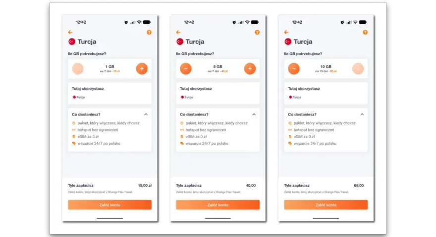 Planujesz podróż do Turcji? Sprawdź, czy w Turcji jest roaming i wybierz pakiet danych: 1 GB za 15 zł, 5 GB za 40 zł lub 10 GB za 65 zł.
