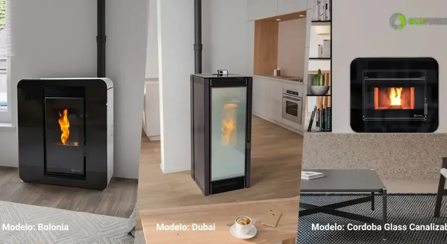 Estufas de pellets canalizables: modelos Bolonia, Dubai y Córdoba Glass. Calidez y diseño para tu hogar.