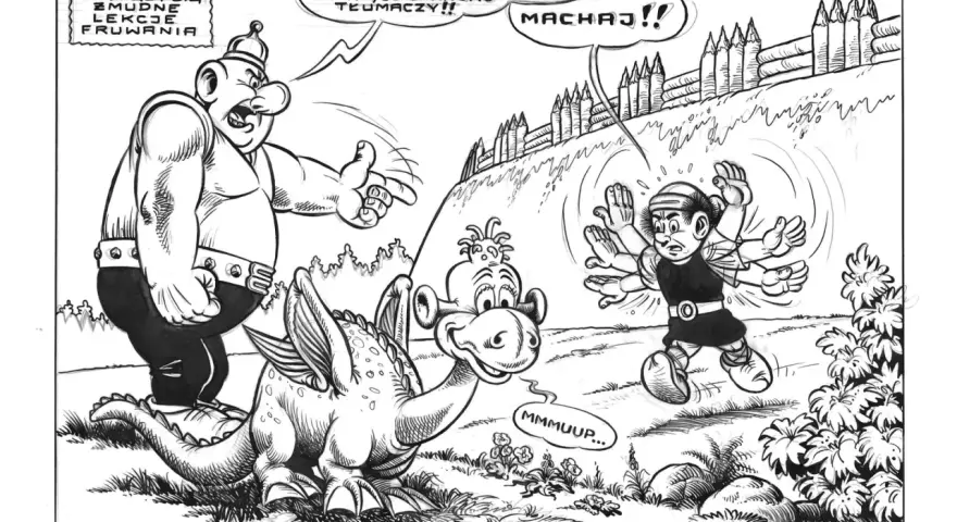 Kajko i Kokosz: Gigant woła, by machać, bo smoczek uczy się latać. Jak narysować komiks?