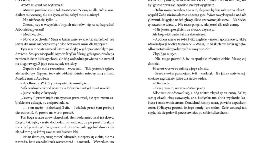 Zefir, bóg wiatru zachodniego, rozmawia z Hiacyntem.