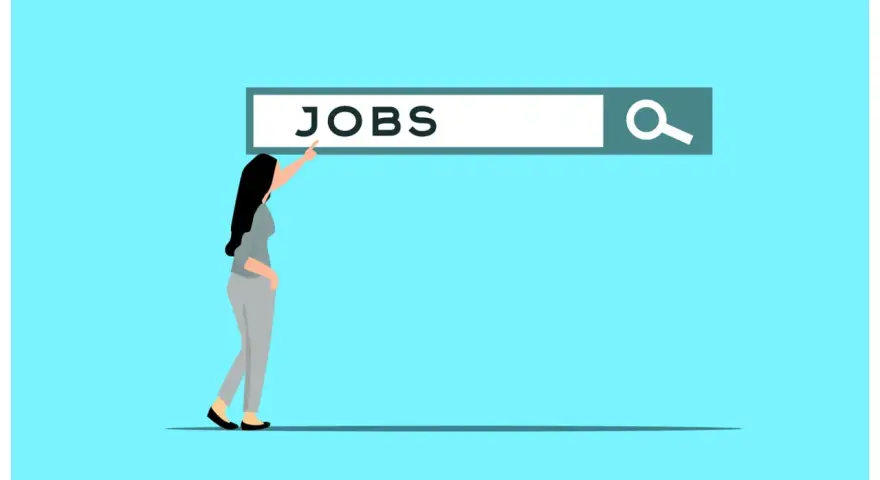 Donna cerca offerte di lavoro su una barra di ricerca.