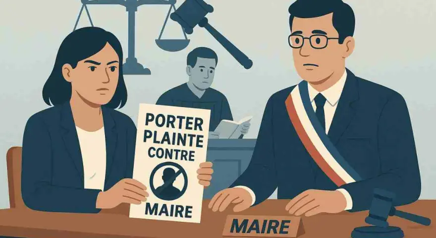 Une femme porte plainte contre un maire, dénonçant un abus de pouvoir dans une affaire de permis de construire. Le maire, visiblement préoccupé, est assis face à elle.