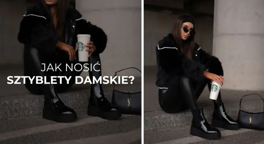 Kobieta w czarnym futrzanym płaszczu i skórzanych legginsach prezentuje modne sztyblety na platformie. Stylowe sztyblety damskie na platformie to klucz do udanych stylizacji.