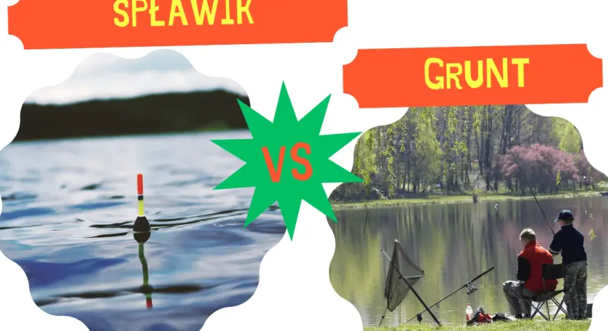 Spławik vs. grunt: jak ustawić grunt na spławik? Obrazek porównuje dwie metody wędkowania.