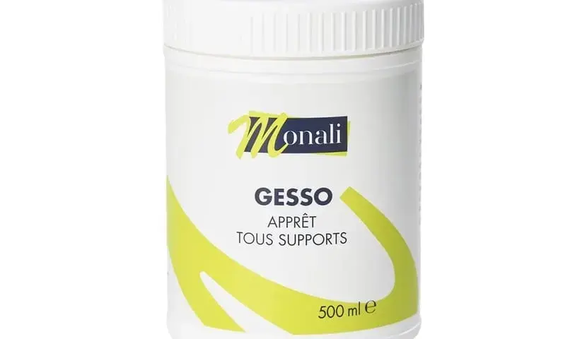 Pot de gesso Monali, apprêt tous supports. Idéal pour préparer vos toiles avant la peinture. 500 ml.