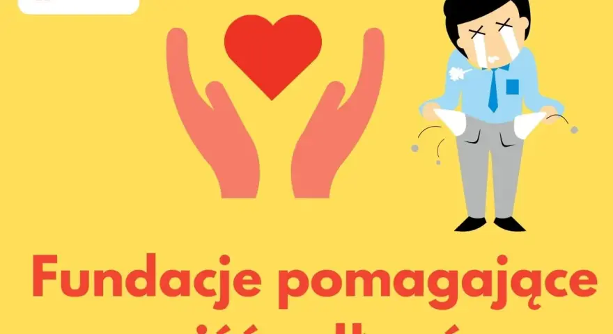 Ręce trzymające serce i zrozpaczony mężczyzna z pustymi kieszeniami. Fundacje pomagające wyjść z długów oferują wsparcie.