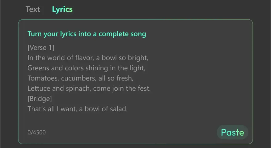 KI-Text-to-Song: Ein Song über einen bunten Salat, der aus Textzeilen entsteht.