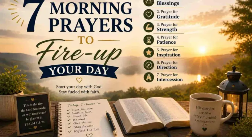 7 Morning Prayers to Fire-up Your Day: Blessings, Gratitude, Strength, Patience, Inspiration, Direction, and Intercession. Start your day with God.