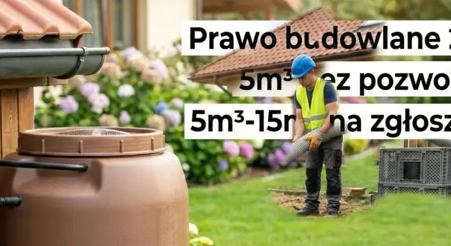 Prawo budowlane 2026: czy budowa szamba wymaga pozwolenia? Do 5m³ bez pozwolenia, od 5m³ do 15m³ na zgłoszenie.