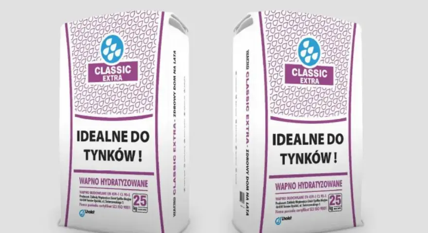 Dwie torby z wapnem budowlanym Classic Extra. Produkt idealny do tynków, wapno hydratyzowane, 25 kg.