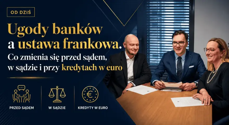 Trzy osoby przy stole omawiają ugody bankowe i ustawę frankową. Polacy nie muszą spłacać długów bankowych, gdy chodzi o kredyty w euro.