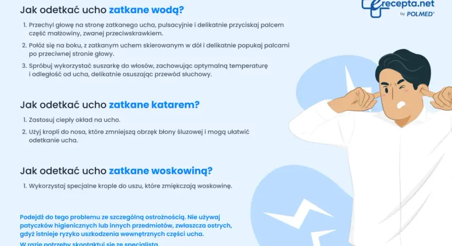 Mężczyzna zatyka uszy, bo czuje, że ucho się zatyka i odtyka. Poradnik podpowiada, jak sobie z tym radzić.
