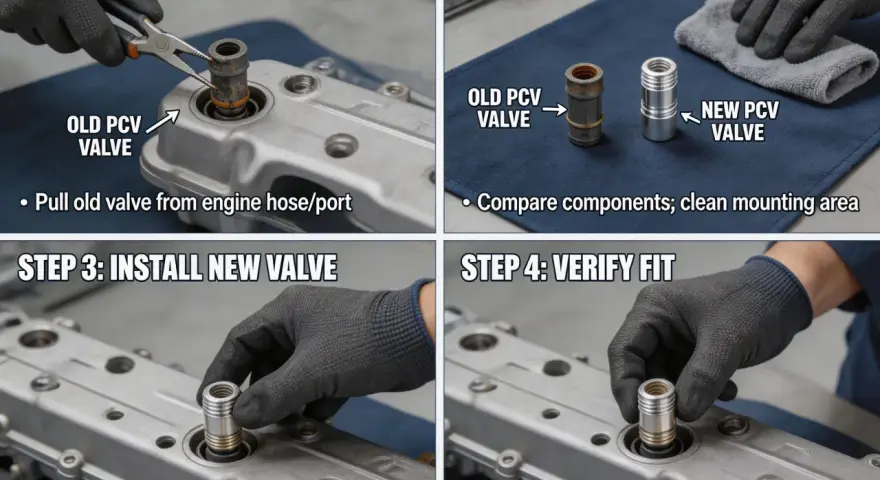 Guida alla sostituzione delle valvole di sfiato del basamento. Rimuovere, ispezionare e installare nuove valvole PCV per evitare rumore.
