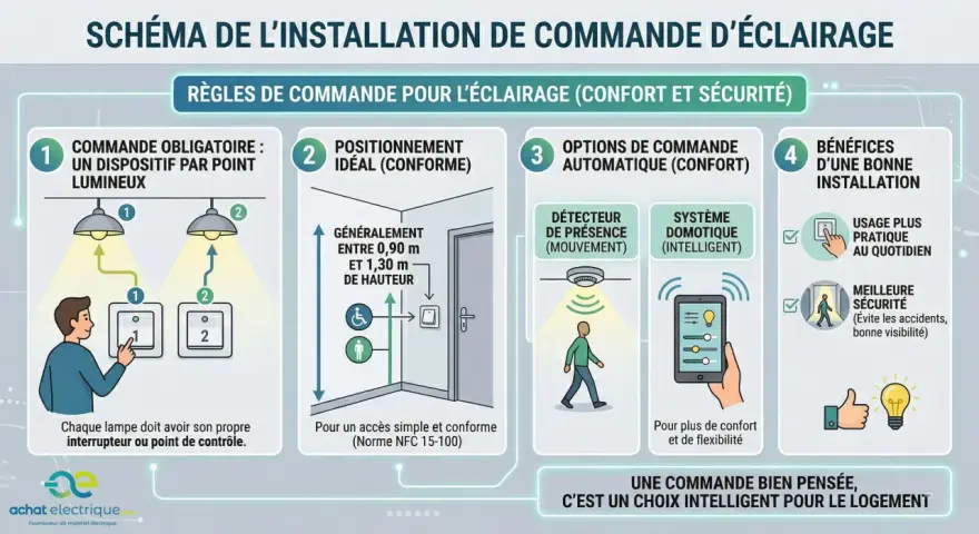Schéma d'installation d'éclairage : règles, options automatiques et bénéfices. Idéal pour une zone électrique de salle de bain.
