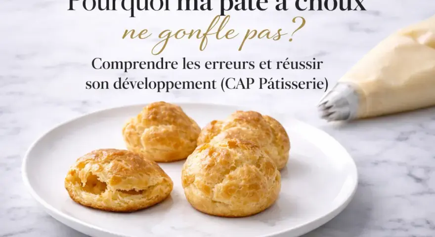 Pâte à choux ratée ? Comprendre les erreurs pour réussir son développement, une fiche technique CAP Pâtisserie.