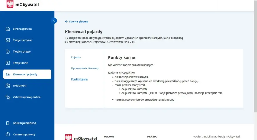 Sprawdź swoje punkty karne w aplikacji mObywatel. Dowiedz się, dlaczego możesz ich nie widzieć.
