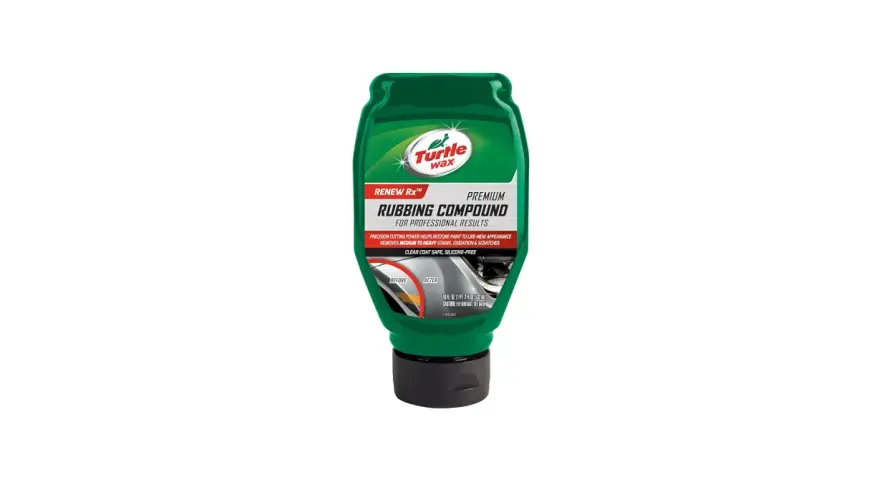 Turtle Wax Rubbing Compound bottle. Learn how to use it to restore paint, removing oxidation and scratches for a like-new finish.