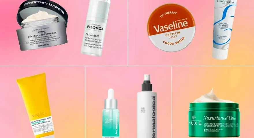 Hudvårdsprodukter som Peter Thomas Roth, Filorga, Vaseline, Embryolisse, Decleor, Dermalogica och Nuxe. Dessa produkter hjälper till att återfukta och vårda hudens lager.