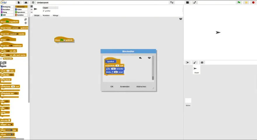 Snap! Programmierumgebung: Snap blocks zum Zeichnen eines Quadrats.
