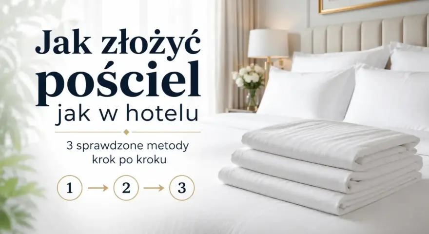 Jak złożyć pościel jak w hotelu? 3 sprawdzone metody krok po kroku. Stos białej, prążkowanej pościeli na hotelowym łóżku.
