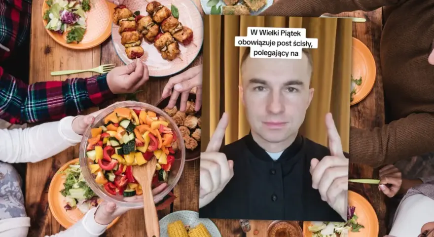 W Wielki Piątek obowiązuje post ścisły. Na stole sałatka, szaszłyki i kukurydza.