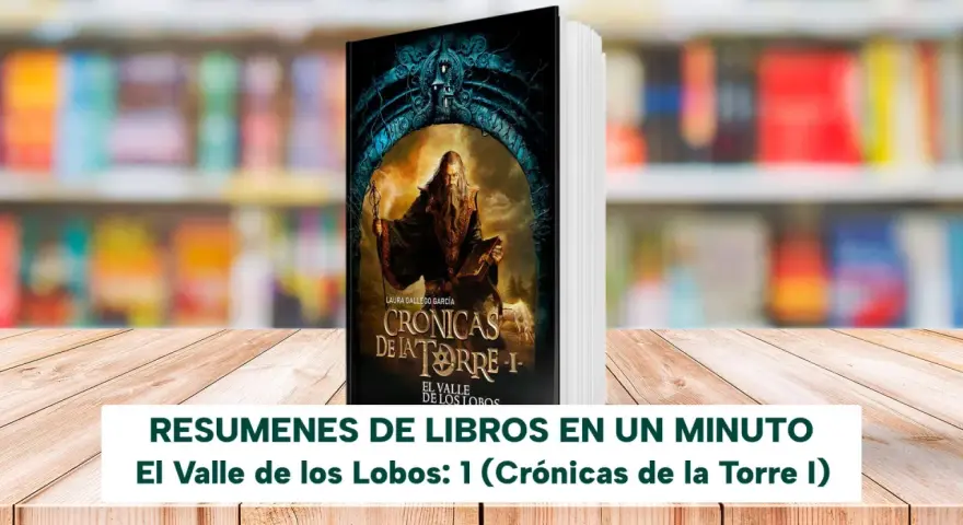 Resumen de "El Valle de los Lobos: 1 (Crónicas de la Torre I)". Portada de libro con un mago barbudo y un resumen de libro.