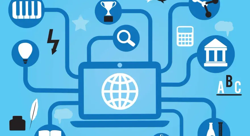 A network of icons representing education, communication, and technology, illustrating IoT visibility.