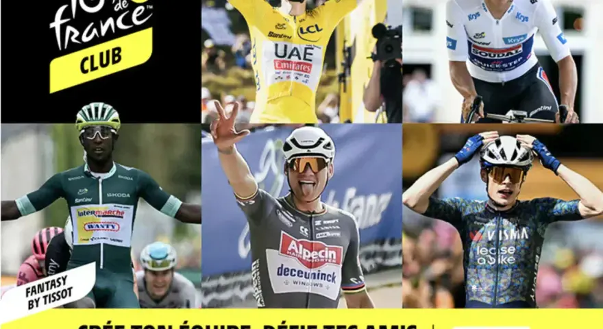 Tour de France Club logo and cyclists in action. Build your fantasy team and win the tour!