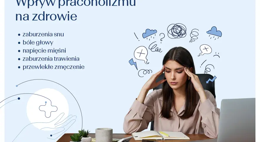 Kobieta z bólem głowy, objaw pracoholizmu. Wskazówki dotyczące leczenia i poprawy zdrowia.