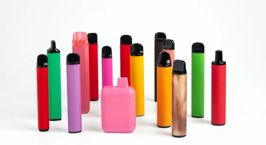 Un surtido de vapers desechables de colores vibrantes. La pregunta sobre cual es el vaper mas sano queda abierta ante esta variedad.