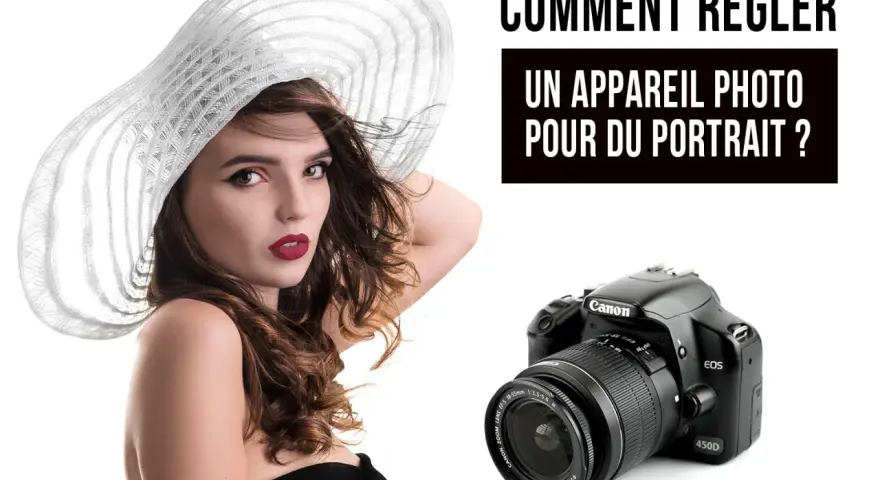 Une femme en grand chapeau blanc, un appareil photo Canon EOS 450D. Comment régler un appareil photo pour du portrait ?