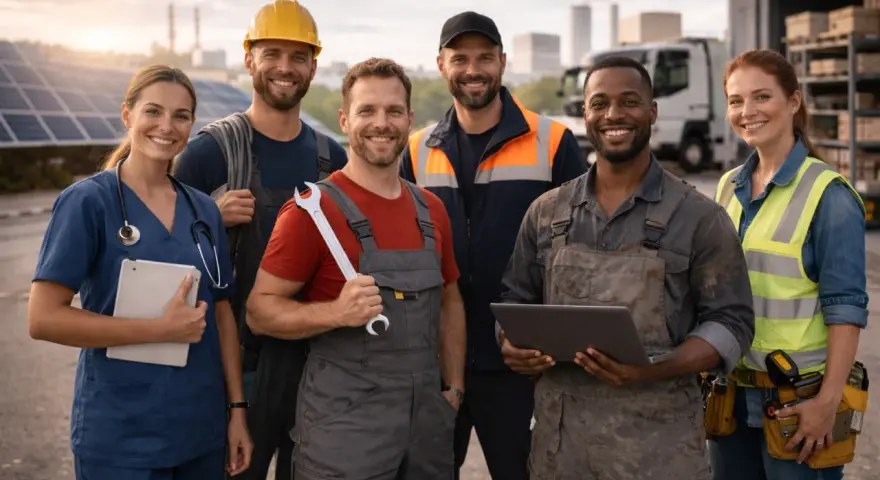 Ein Lächeln sagt mehr als tausend Worte: Hier sind Menschen verschiedener Berufe, die zeigen, was ist der beste beruf – die Arbeit, die man liebt.
