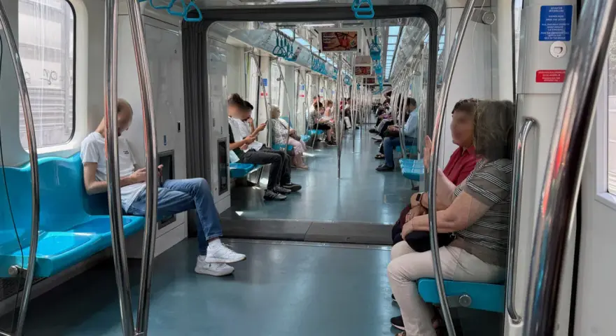 Passengers ride the Bosphorus Express metro, enjoying a comfortable journey through the city.