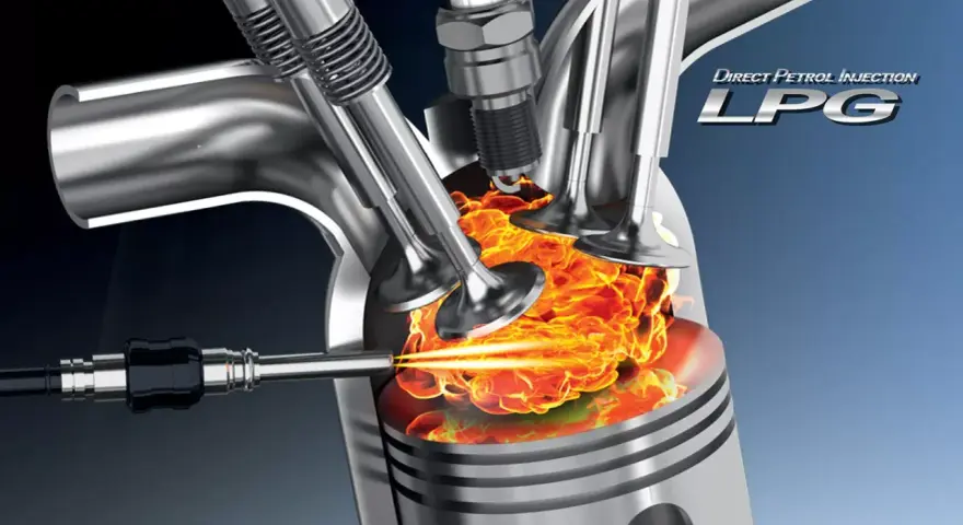 Wtrysk bezpośredni LPG w cylindrze silnika, gdzie płomień zapala mieszankę paliwowo-powietrzną.