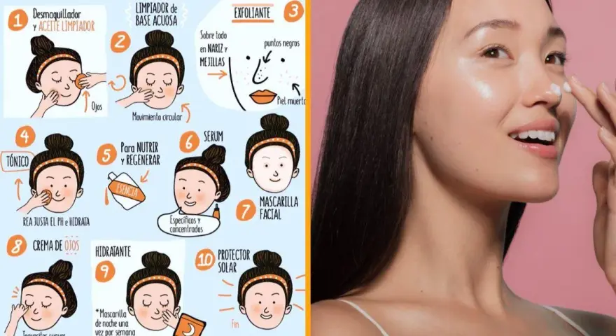 Una mujer aplica crema como parte de su rutina coreana de 10 pasos para el cuidado facial, que incluye limpieza, exfoliación, sérum e hidratación.