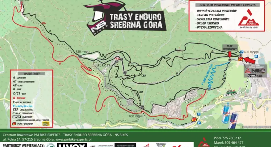 Mapa tras enduro Srebrna Góra z zaznaczonym single track glacensis.