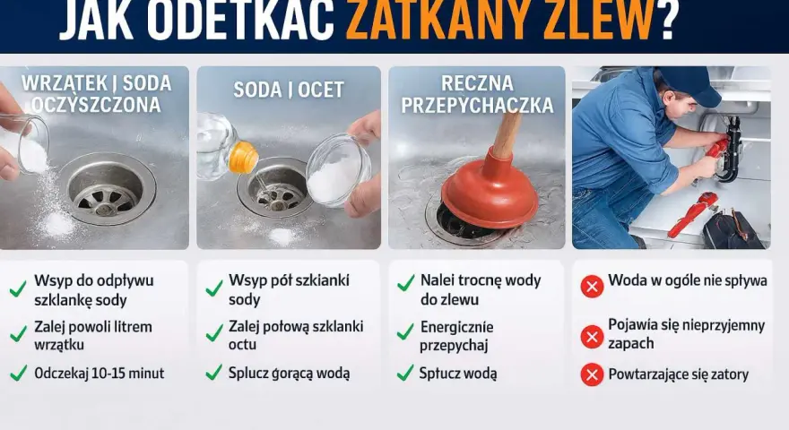 Zatkany zlew? Odetkaj sodą i octem! Poradnik krok po kroku