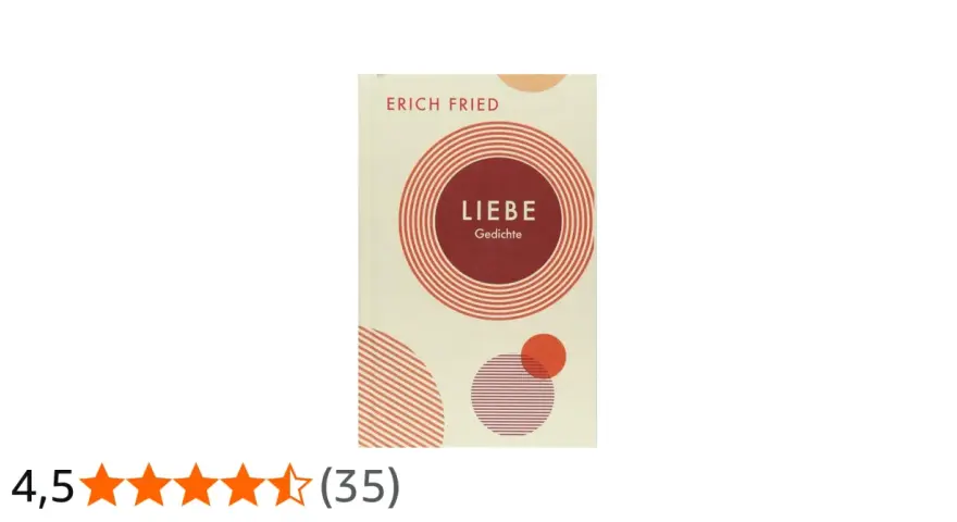 Buchcover von Erich Frieds "Liebe Gedichte" mit roten Kreisen und Streifen auf hellem Hintergrund.