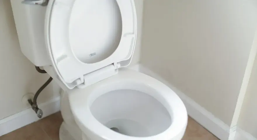 En vit toalett med öppet lock. Dags att rensa avlopp toalett för att undvika problem.