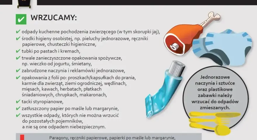 Czarne worki na śmieci, do których wrzucamy resztki jedzenia, zużyte pieluchy, tubki po kremach i inne odpady zmieszane.