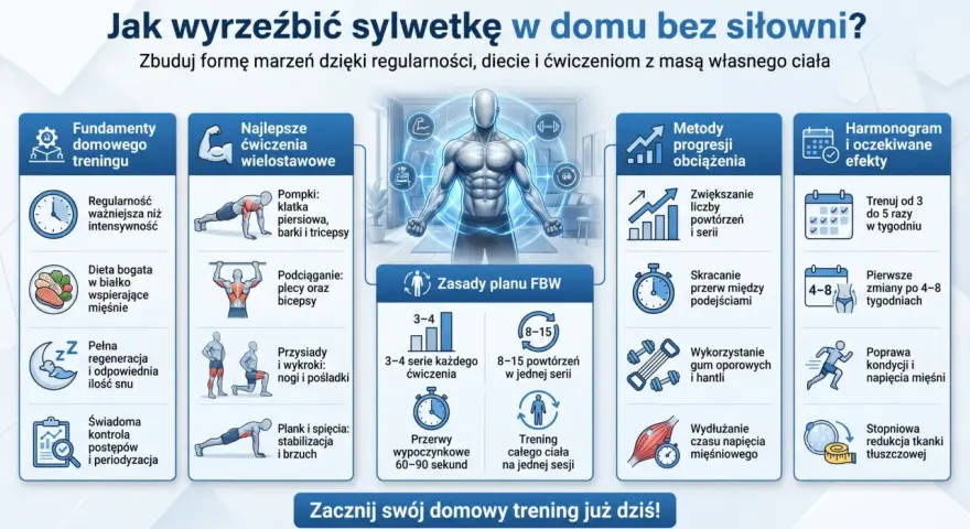 Jak wyrzeźbić sylwetkę kobiecą w domu? Plan FBW, dieta i regeneracja to klucz do wymarzonej formy. Zacznij trening już dziś!