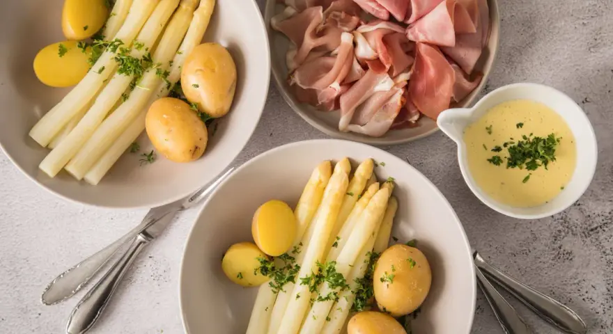 Spargel mit Kartoffeln, Schinken und Sauce Hollandaise – klassisch, was passt zu Spargel!
