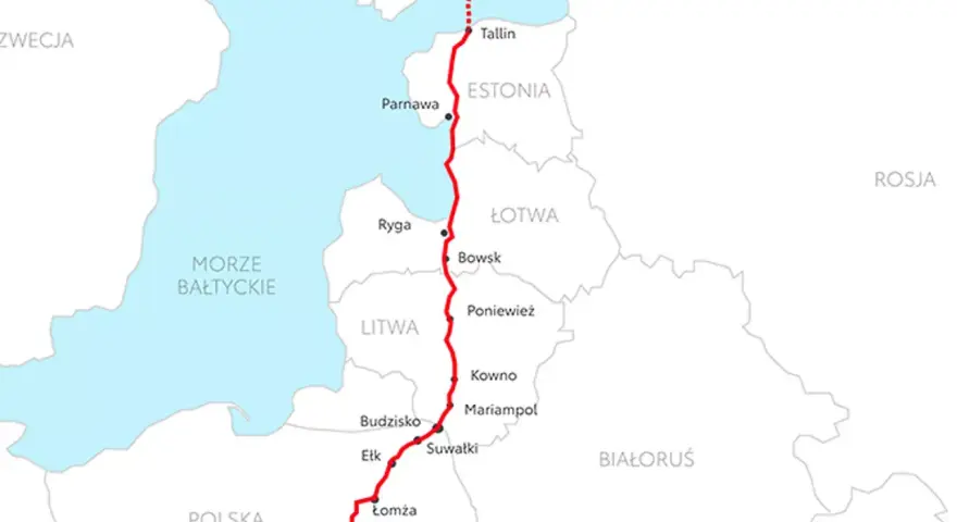 Trasa z Warszawy przez Litwę, Łotwę do Estonii i Finlandii. Mapa pokazuje miasta i drogi, przydatna do planowania podróży i opłat drogowych Litwa Łotwa Estonia.
