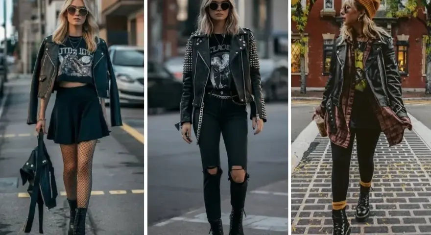 Trois looks rock'n'roll pour un festival : perfecto, jupette, résille ou jean déchiré. Parfait pour une tenue festival rock.