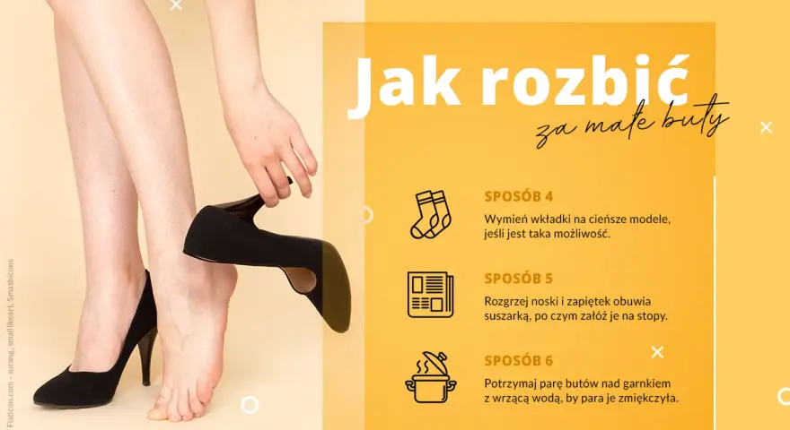 Jak rozciągnąć buty na szerokość: wymień wkładki, rozgrzej suszarką lub zmiękcz parę nad parą z wrzątku.