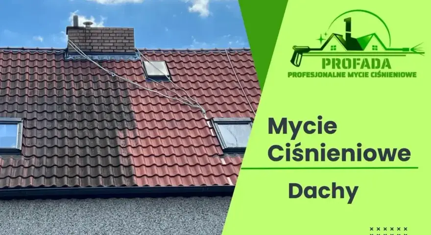 Profesjonalne mycie dachu ciśnieniowe. Efekt czystej dachówki po zabiegu.
