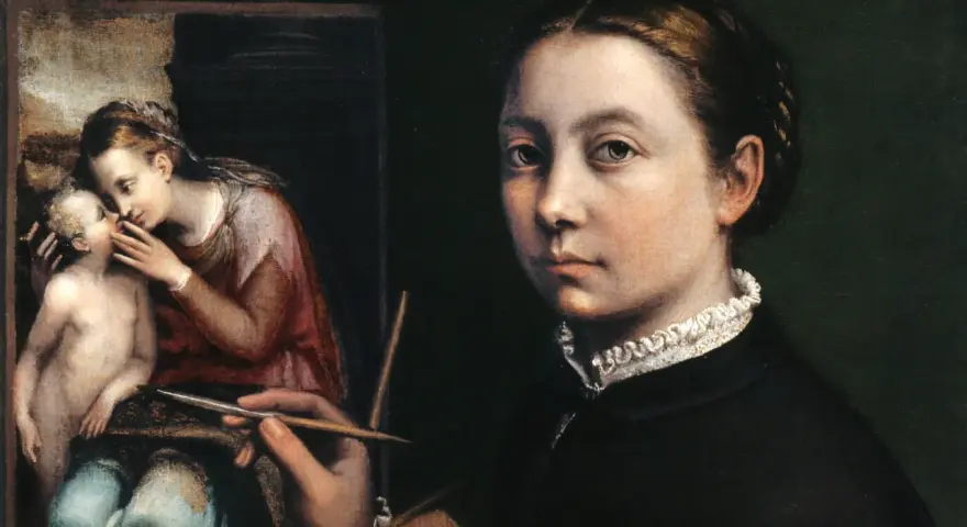 Portret Sofonisby Anguissola, malującej obraz z Madonną i Dzieciątkiem.
