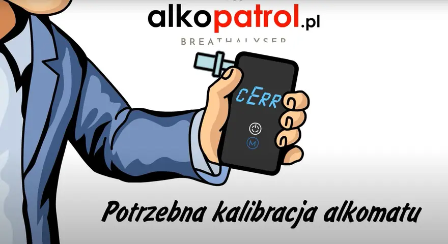 Ręka w garniturze trzyma alkomat z napisem "CERR".