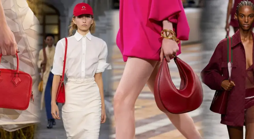 Modelli con borse rosse: idee su come abbinare una borsa rossa per un look audace e chic.